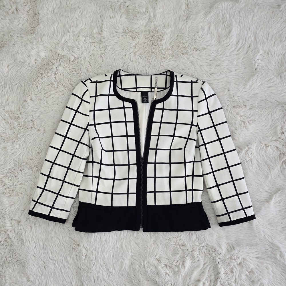 White House Black Market Black and White Checkered Blazer